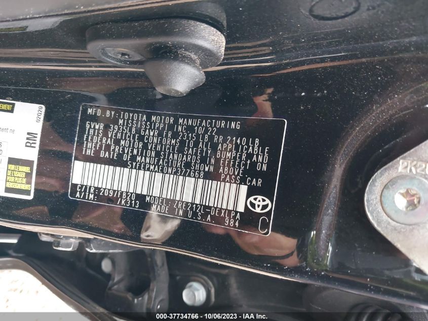 2022 TOYOTA COROLLA LE - 5YFEPMAE0NP377668
