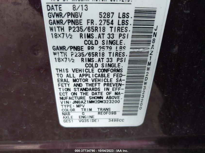 2013 NISSAN MURANO S/SL/LE - JN8AZ1MW2DW323200