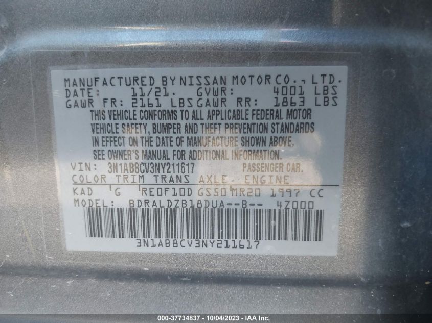 2022 NISSAN SENTRA SV - 3N1AB8CV3NY211617