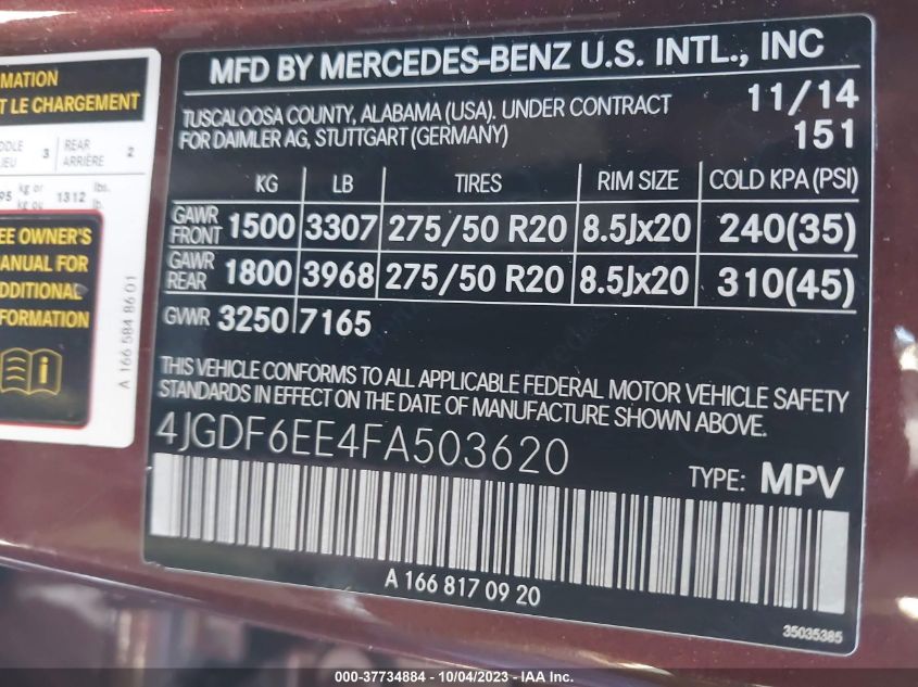 2015 MERCEDES-BENZ GL-CLASS GL 450 - 4JGDF6EE4FA503620