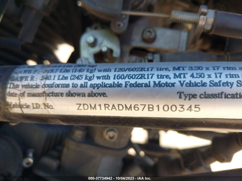 2007 DUCATI MONSTER 695 ZDM1RADM67B100345