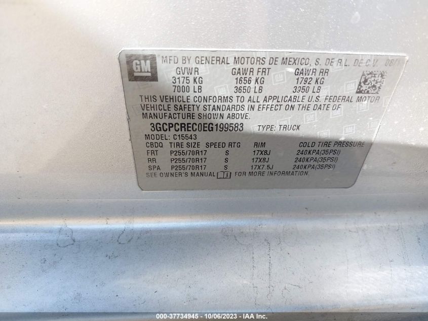 2014 CHEVROLET SILVERADO 1500 LT - 3GCPCREC0EG199583