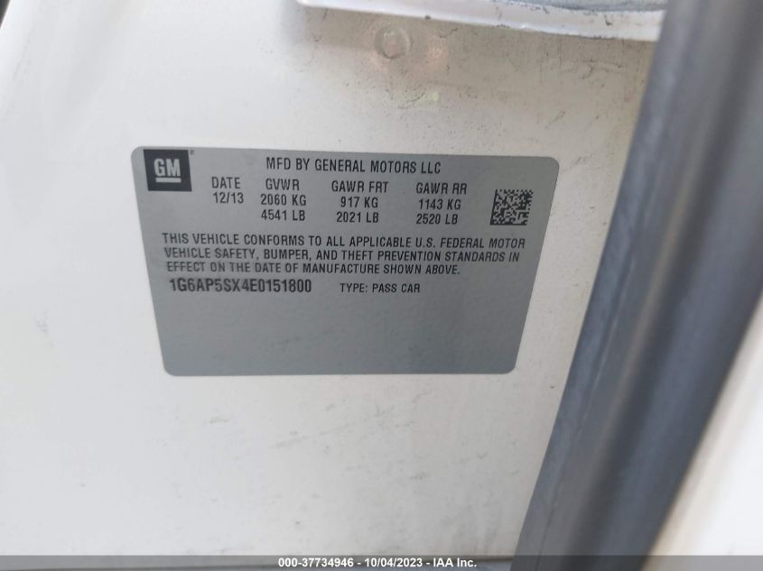 2014 CADILLAC CTS STANDARD - 1G6AP5SX4E0151800