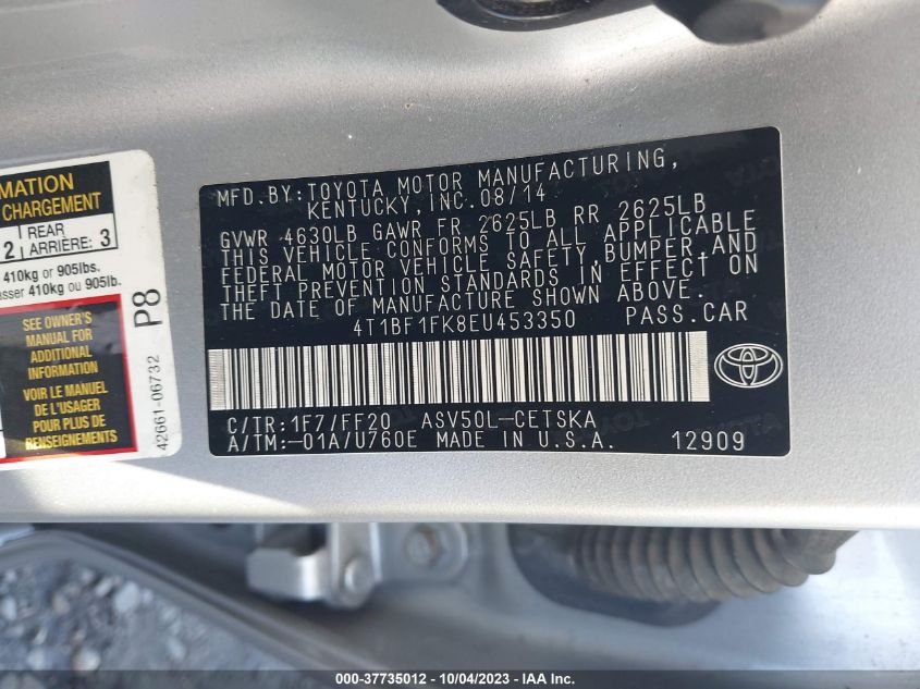 2014 TOYOTA CAMRY L/LE/XLE/SE/SE SPORT - 4T1BF1FK8EU453350