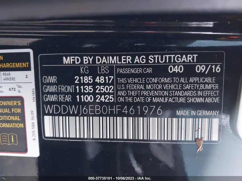 VIN WDDWJ6EB0HF461976 2017 MERCEDES-BENZ C-CLASS AMG C 43