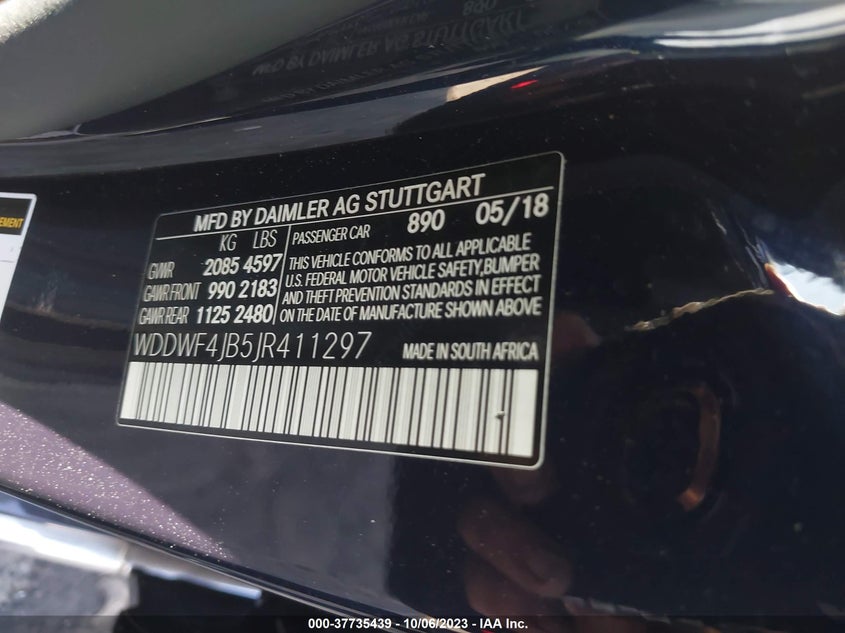 VIN WDDWF4JB5JR411297 2018 MERCEDES-BENZ C-CLASS C 300