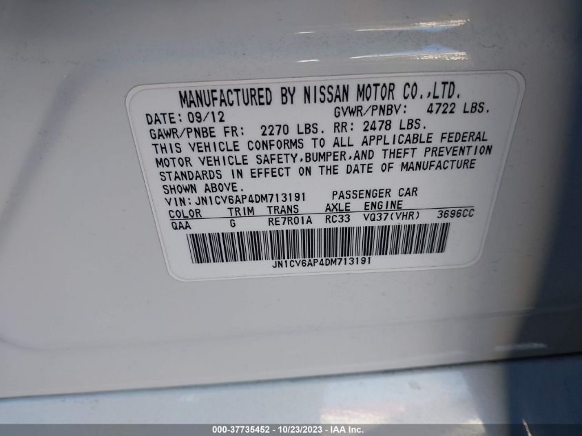 2013 INFINITI G37 SEDAN JOURNEY JN1CV6AP4DM713191