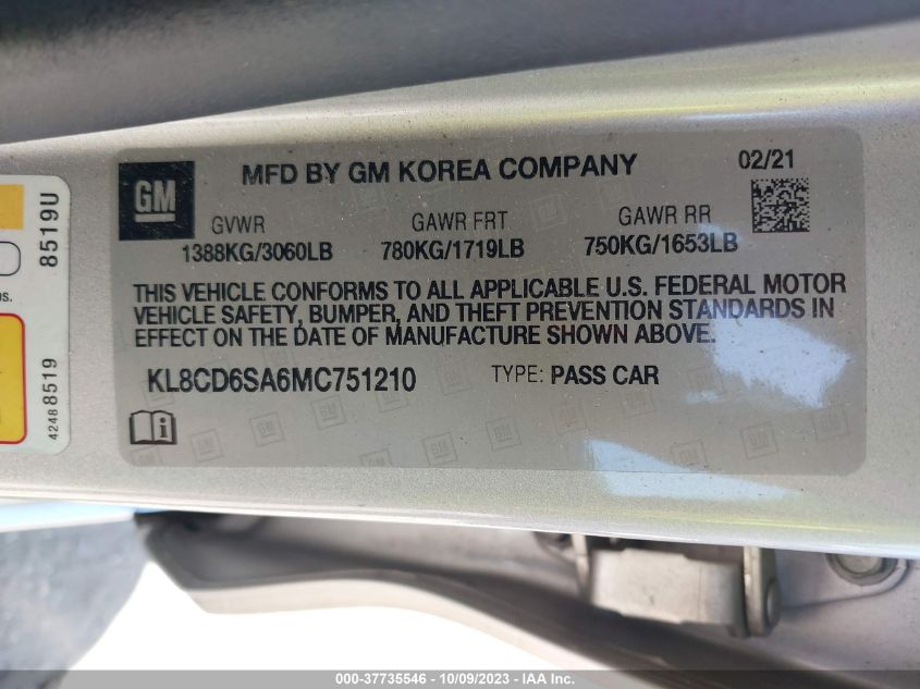 2021 CHEVROLET SPARK 1LT - KL8CD6SA6MC751210
