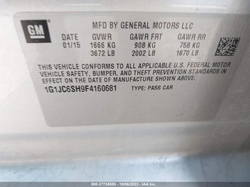 2015 CHEVROLET SONIC LT - 1G1JC6SH9F4160681