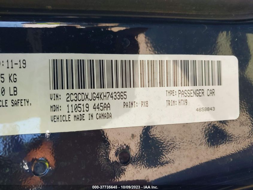 2019 DODGE CHARGER SXT - 2C3CDXJG4KH743365