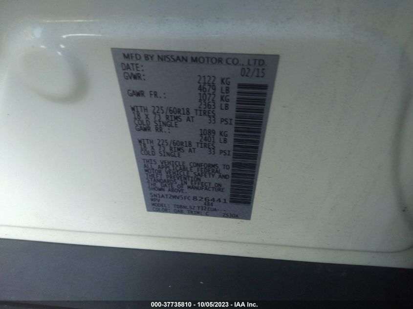 2015 NISSAN ROGUE SL - 5N1AT2MV5FC826441