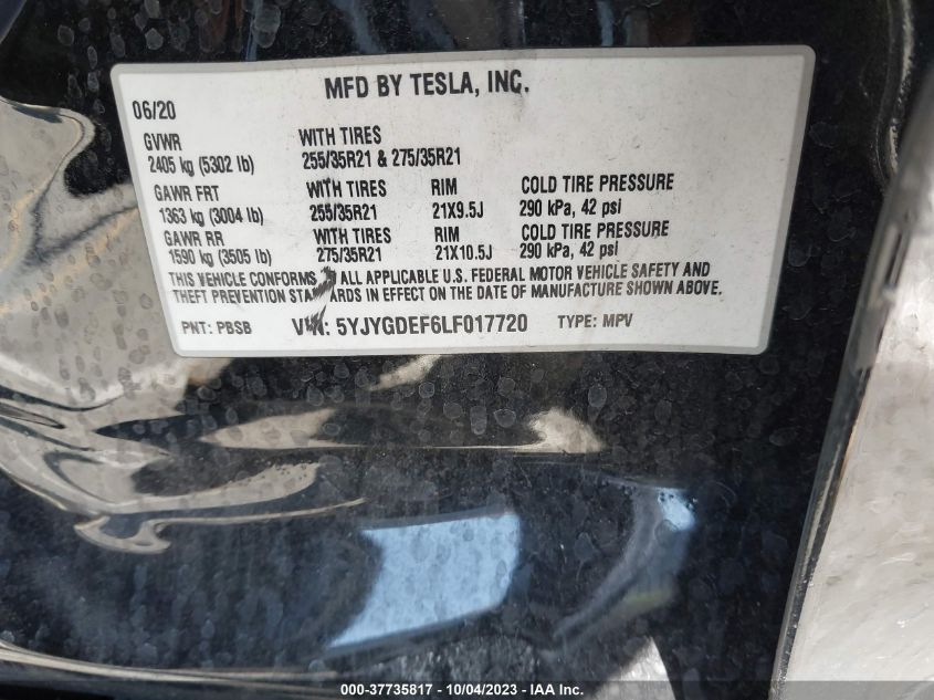 2020 TESLA MODEL Y LONG RANGE/PERFORMANCE - 5YJYGDEF6LF017720