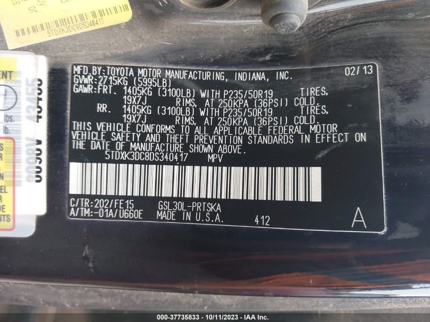 2013 TOYOTA SIENNA SE - 5TDXK3DC8DS340417