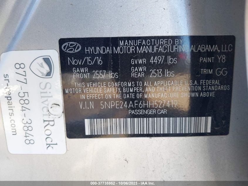 2017 HYUNDAI SONATA 2.4L - 5NPE24AF6HH527419