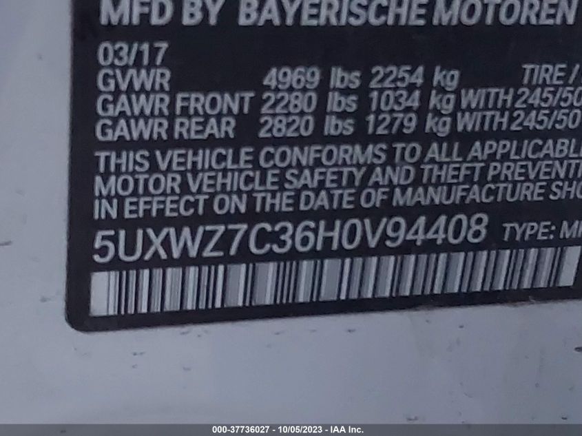 5UXWZ7C36H0V94408 2017 BMW X3, photo no. 9