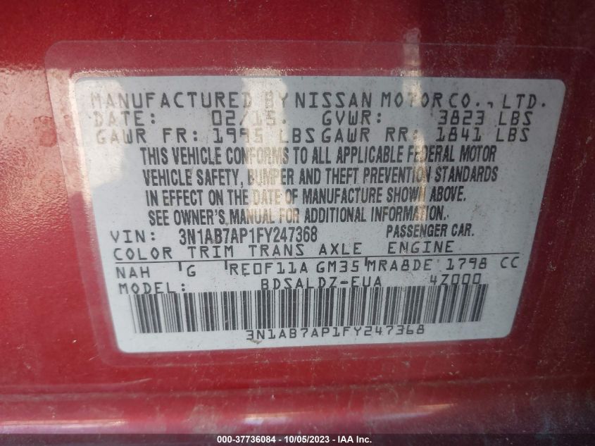 2015 NISSAN SENTRA SR/SL/S/SV/FE+ S - 3N1AB7AP1FY247368