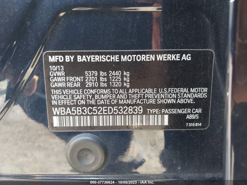 2014 BMW 5 SERIES 535I XDRIVE - WBA5B3C52ED532839