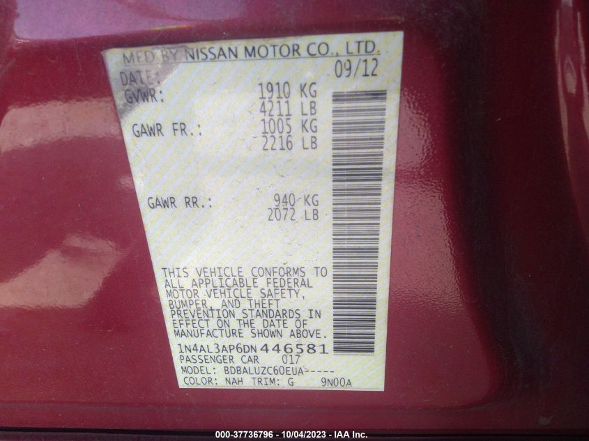 2013 NISSAN ALTIMA 2.5 SV - 1N4AL3AP6DN446581