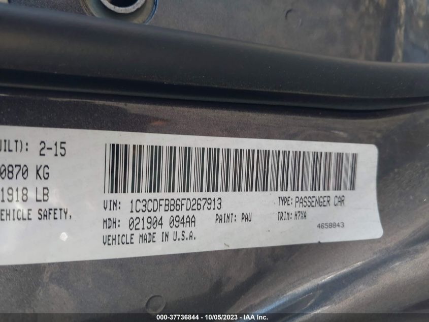 2015 DODGE DART SXT - 1C3CDFBB6FD267913