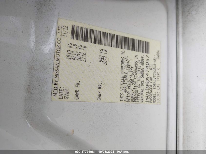 2013 NISSAN ALTIMA 2.5 SL - 1N4AL3AP8DN474057
