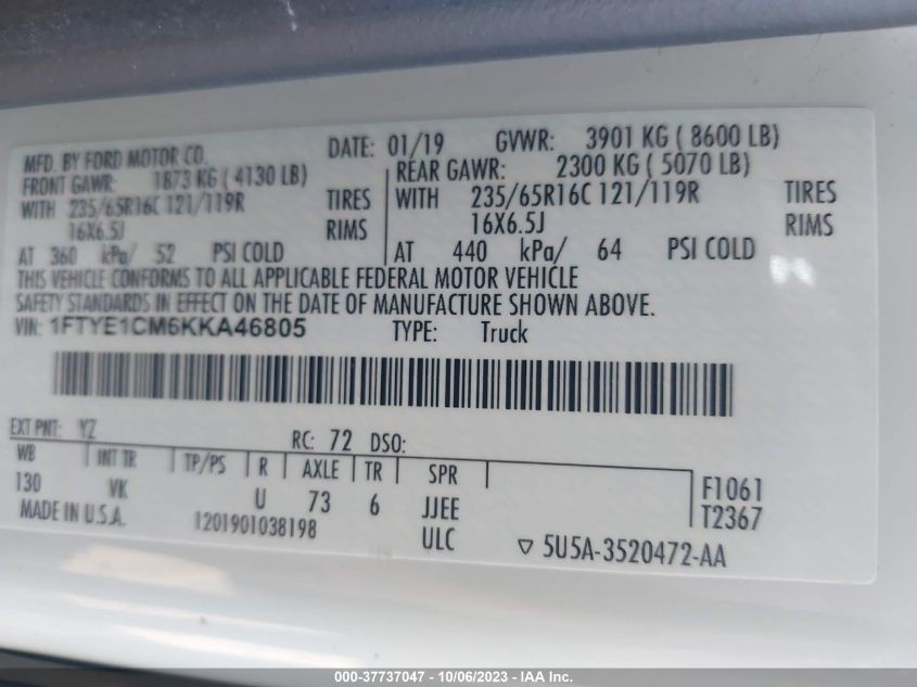 2019 FORD TRANSIT-150 - 1FTYE1CM6KKA46805