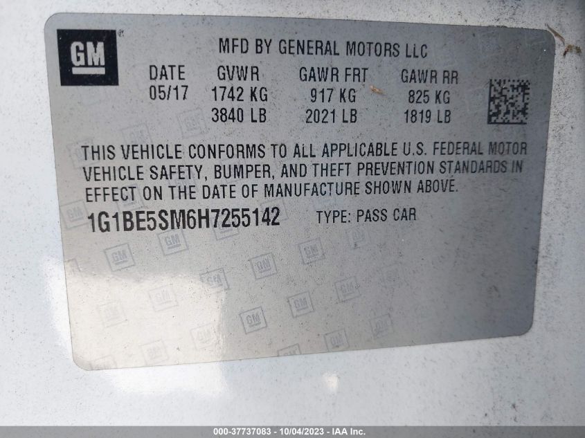 2017 CHEVROLET CRUZE LT - 1G1BE5SM6H7255142