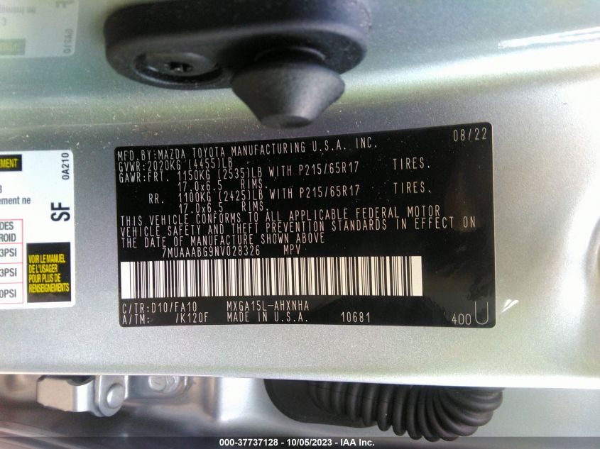 2022 TOYOTA COROLLA CROSS L - 7MUAAABG9NV028326