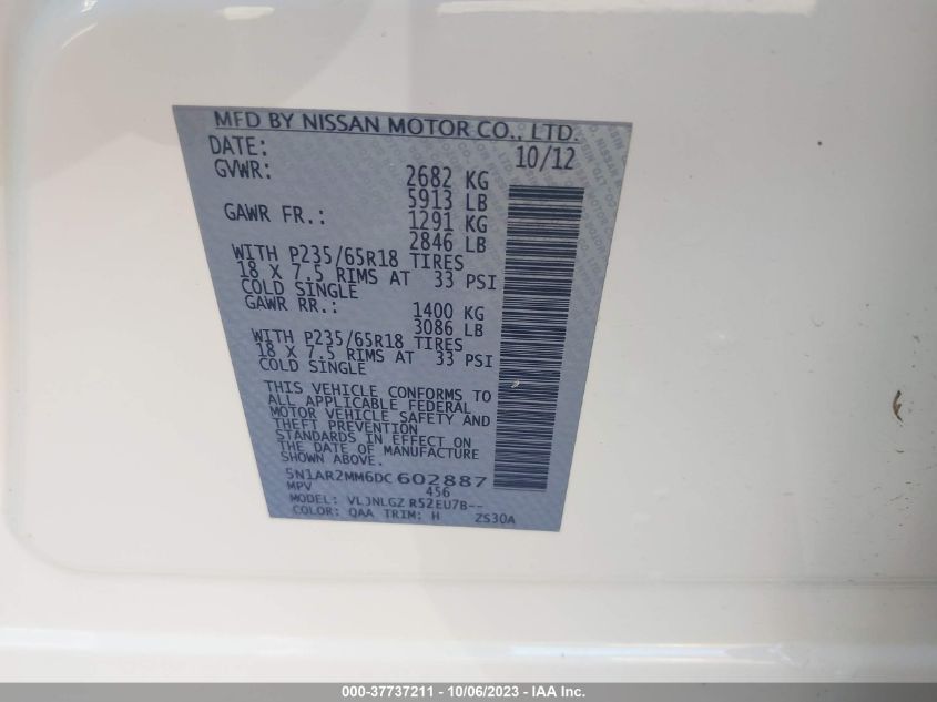 2013 NISSAN PATHFINDER SL - 5N1AR2MM6DC602887