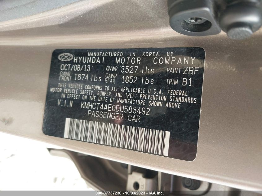 2013 HYUNDAI ACCENT GLS - KMHCT4AE0DU583492