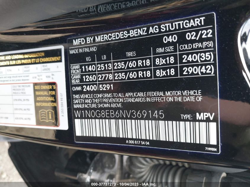 2022 MERCEDES-BENZ GLC 300 4MATIC - W1N0G8EB6NV369145