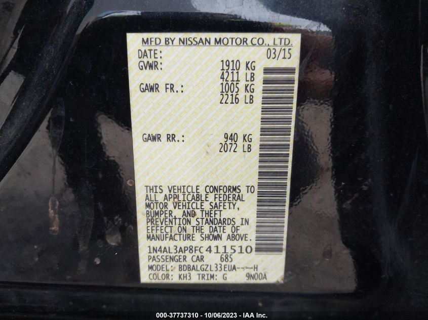2015 NISSAN ALTIMA 2.5 S - 1N4AL3AP8FC411510