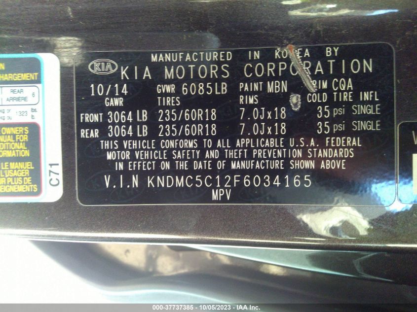 2015 KIA SEDONA EX/SX - KNDMC5C12F6034165