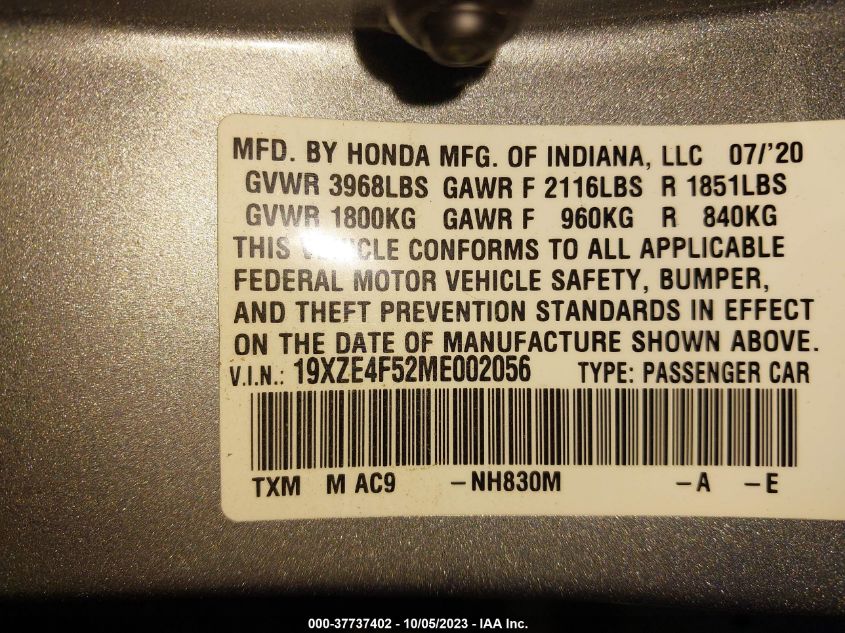2021 HONDA INSIGHT EX - 19XZE4F52ME002056