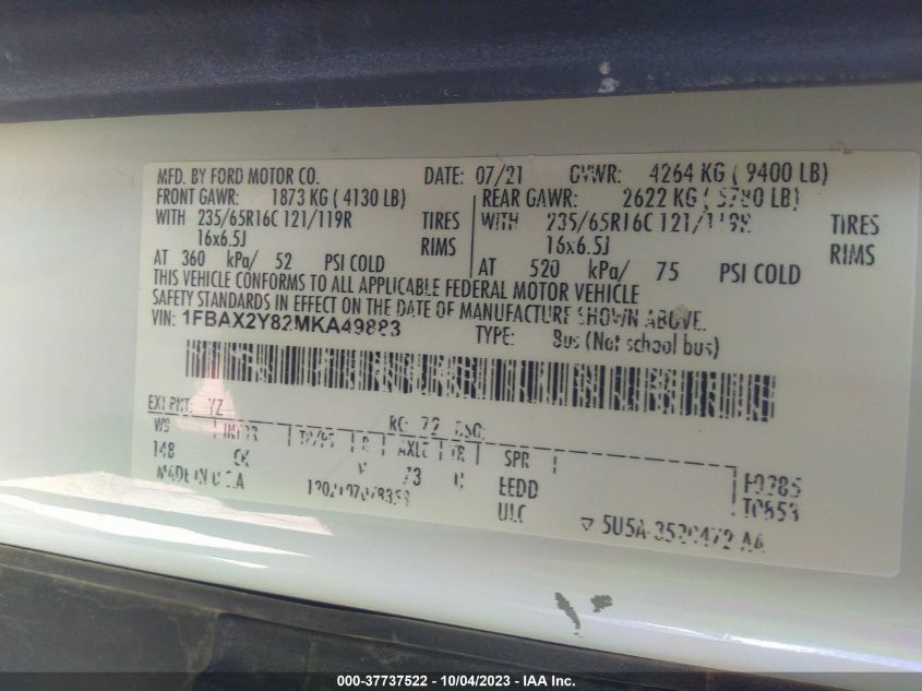 2021 FORD TRANSIT PASSENGER WAGON XL/XLT 1FBAX2Y82MKA49883
