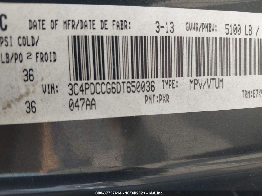 2013 DODGE JOURNEY SXT - 3C4PDCCG6DT650036