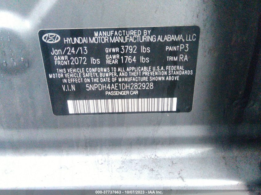 2013 HYUNDAI ELANTRA GLS PZEV - 5NPDH4AE1DH282928