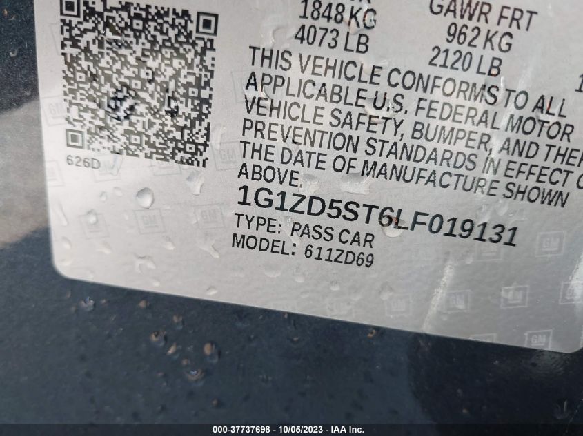 2020 CHEVROLET MALIBU LT - 1G1ZD5ST6LF019131