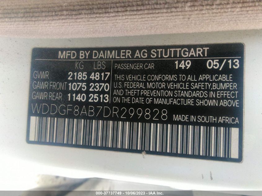 2013 MERCEDES-BENZ C-CLASS C 300 - WDDGF8AB7DR299828