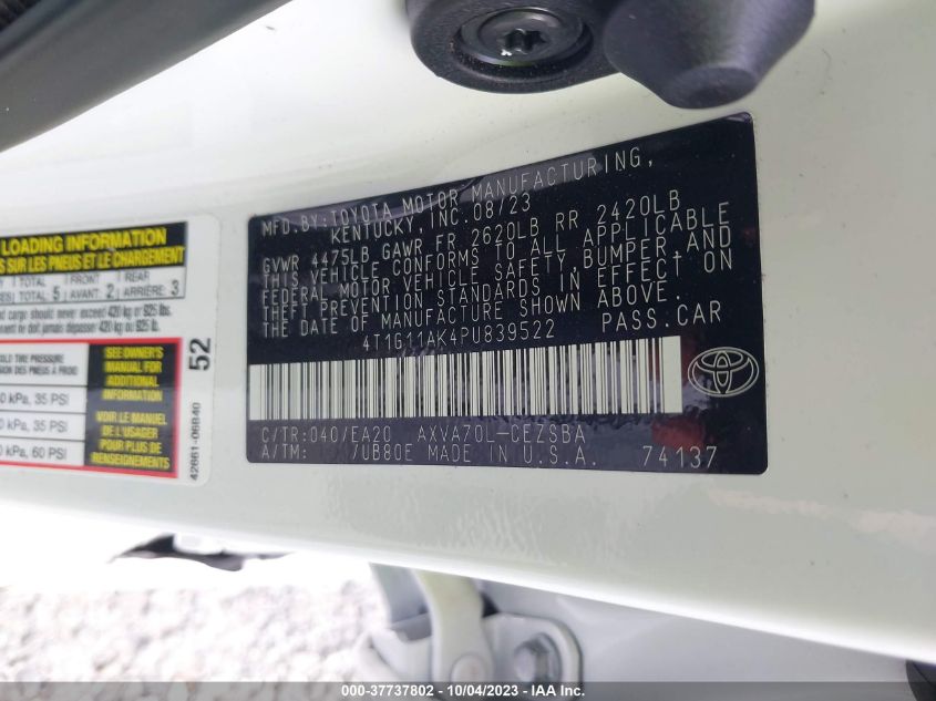 2023 TOYOTA CAMRY SE/SE NIGHTSHADE - 4T1G11AK4PU839522