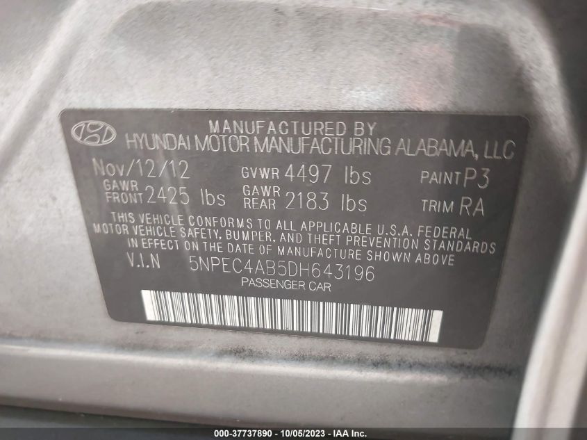2013 HYUNDAI SONATA SE/LIMITED - 5NPEC4AB5DH643196