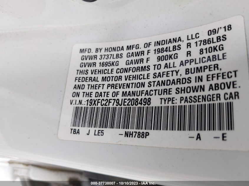 2018 HONDA CIVIC EX - 19XFC2F79JE208498