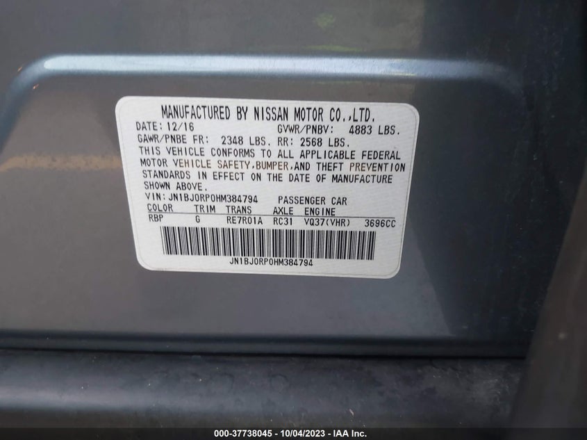VIN JN1BJ0RP0HM384794 2017 INFINITI QX50
