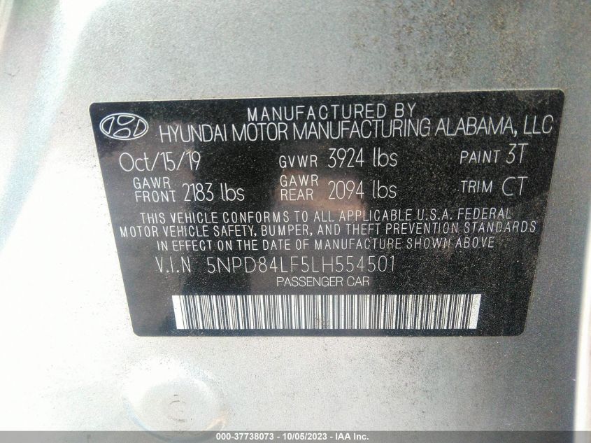 2020 HYUNDAI ELANTRA SEL/VALUE/LIMITED - 5NPD84LF5LH554501