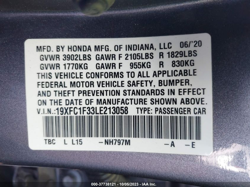 19XFC1F33LE213058 Honda Civic Sedan EX 9