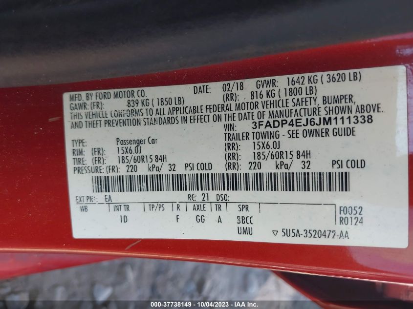 2018 FORD FIESTA SE - 3FADP4EJ6JM111338