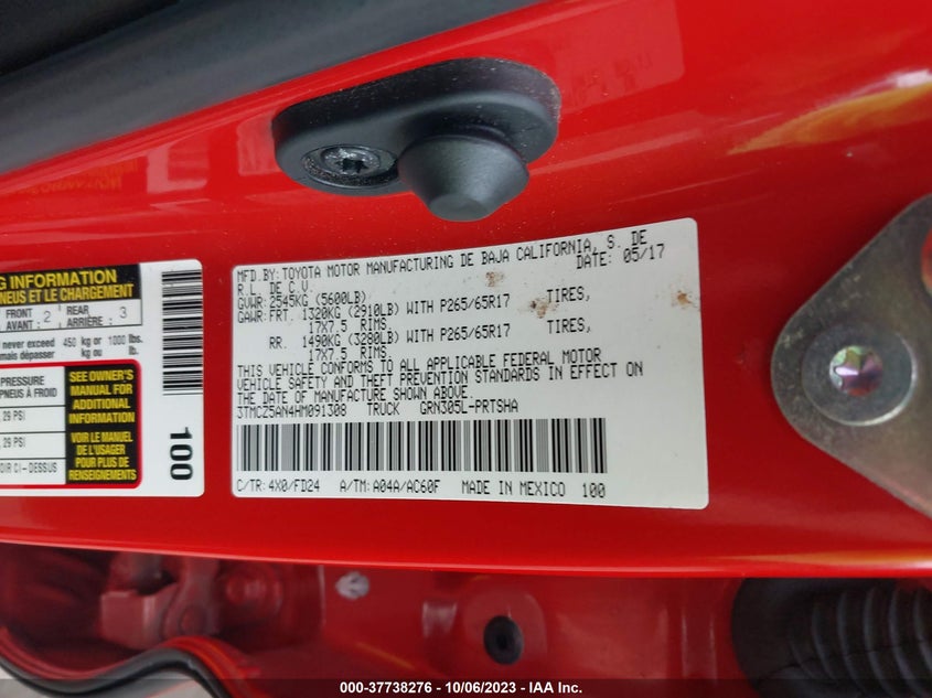 VIN 3TMCZ5AN4HM091308 2017 TOYOTA TACOMA DBL CAB/SR/TRDSPT/OR/PRO