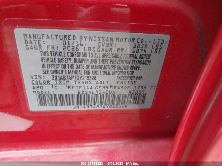 2016 NISSAN SENTRA S/SV/SR/SL - 3N1AB7AP7GY215526