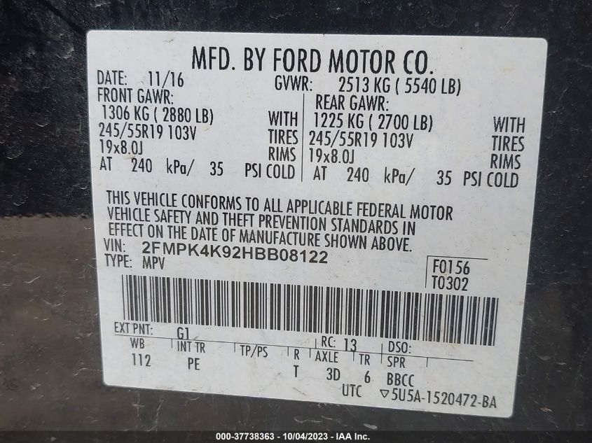 2017 FORD EDGE TITANIUM - 2FMPK4K92HBB08122