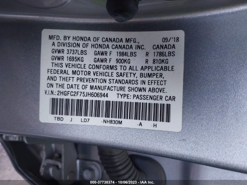 2018 HONDA CIVIC SEDAN EX - 2HGFC2F75JH606944