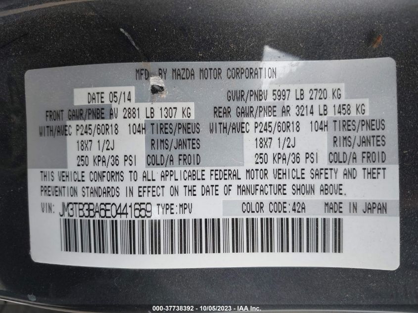 2014 MAZDA CX-9 SPORT - JM3TB3BA6E0441659